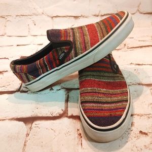 Vans Slip On Skater Style Shoes Unisex Mens 7 Womens 8.5 Southwestern Twill GUC.